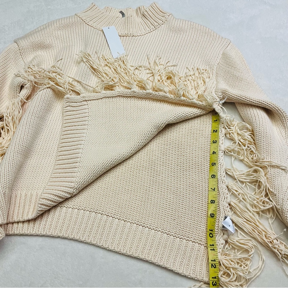 NWT YFB Thick Chunky Knit Ivory Sweater with Side Tassels & Slit 100% Cotton - Picture 6 of 16